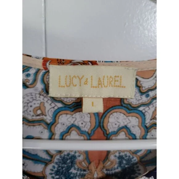 Lucy & Laurel Tunic Blouse Women's SZ L Boho Multicolored Paisley 3/4 Sleeve - Picture 3 of 7